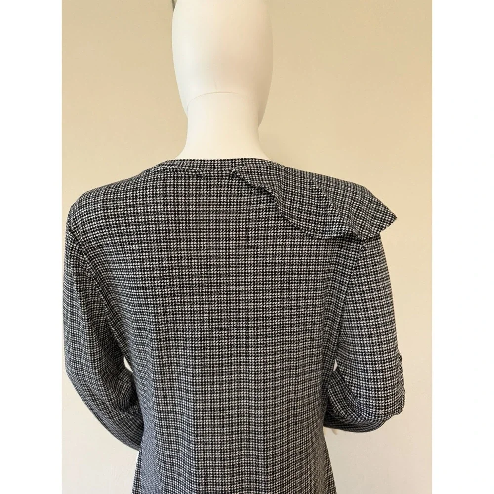 Michael Kors Houndstooth Ruffle Knit A-Line Dress Black White Long‎ Sleeve L
